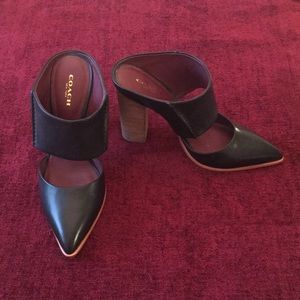 Coach Stacked Heel Black Fortune Pointed Toe Mules
